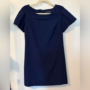 Laundry by Shelli Segal Navy Blue Pleated Sleeve Preppy Shift Dress- Size 0